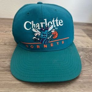 Vintage 90s Charlotte Hornets Snapback Hat Twins Enterprise NBA